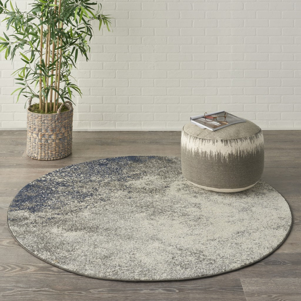 4' Gray And Ivory Round Abstract Power Loom Area Rug