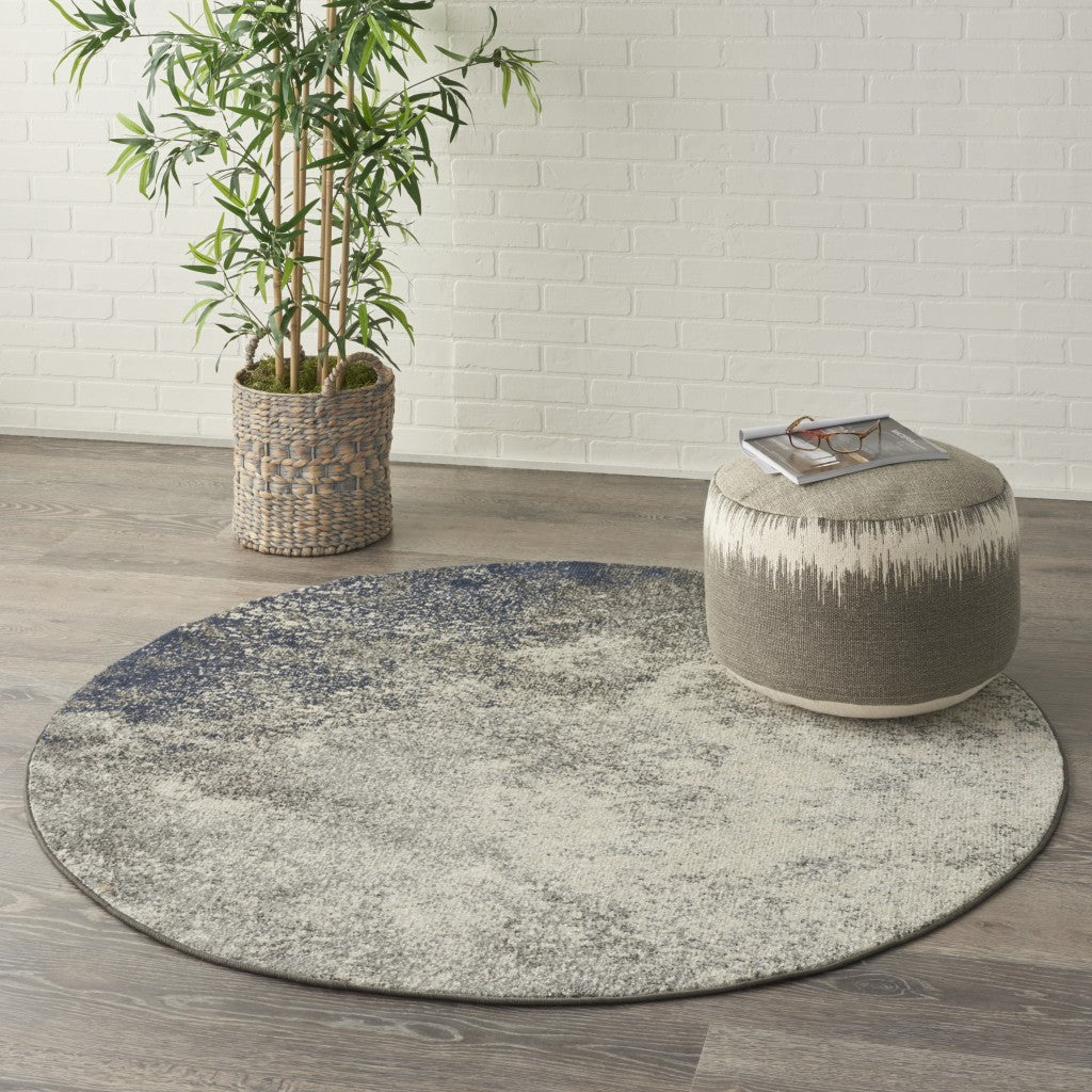 4' Gray And Ivory Round Abstract Power Loom Area Rug