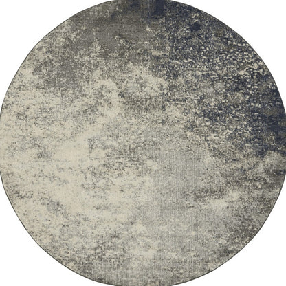 4' Gray And Ivory Round Abstract Power Loom Area Rug