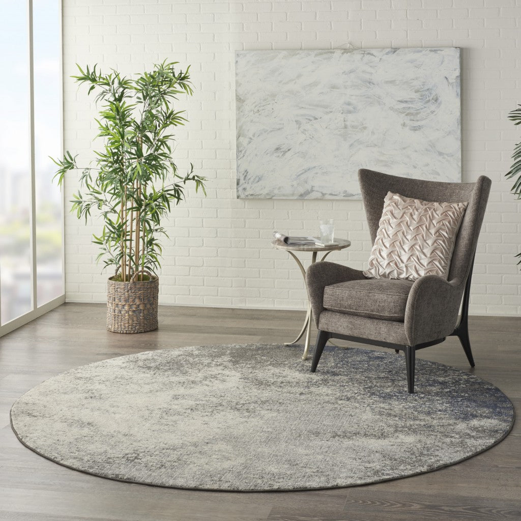 4' Gray And Ivory Round Abstract Power Loom Area Rug