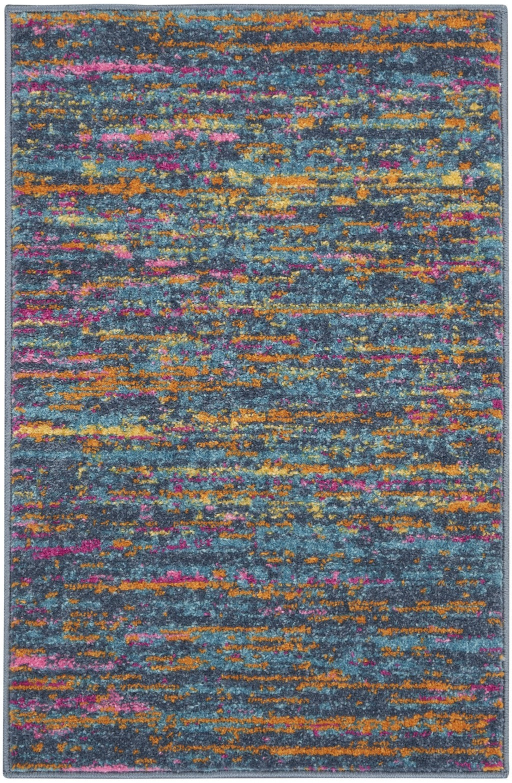 4' Blue And Orange Round Abstract Power Loom Area Rug