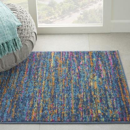 4' Blue And Orange Round Abstract Power Loom Area Rug