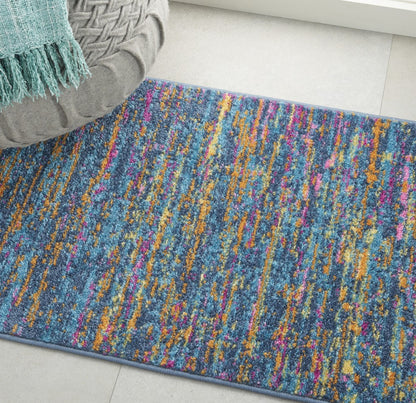 4' Blue And Orange Round Abstract Power Loom Area Rug