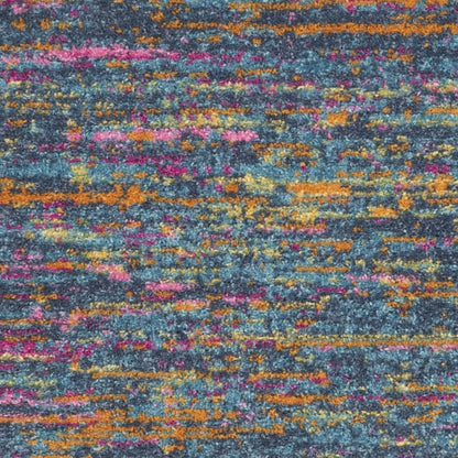 4' Blue And Orange Round Abstract Power Loom Area Rug