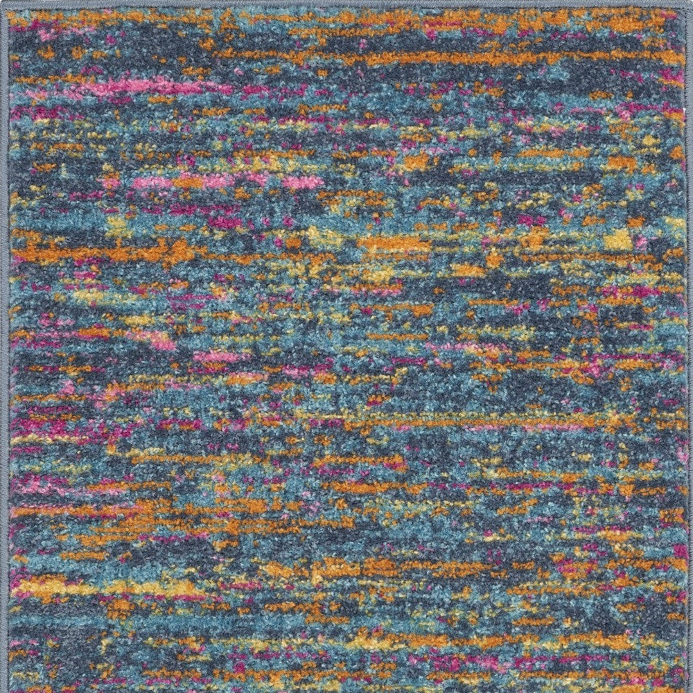 4' Blue And Orange Round Abstract Power Loom Area Rug