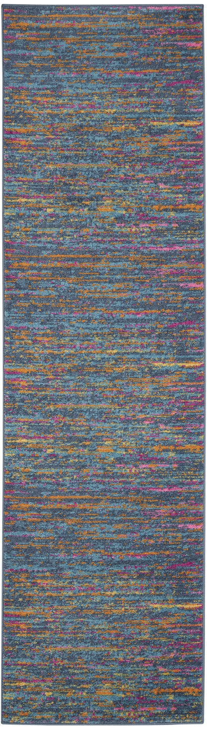 4' Blue And Orange Round Abstract Power Loom Area Rug