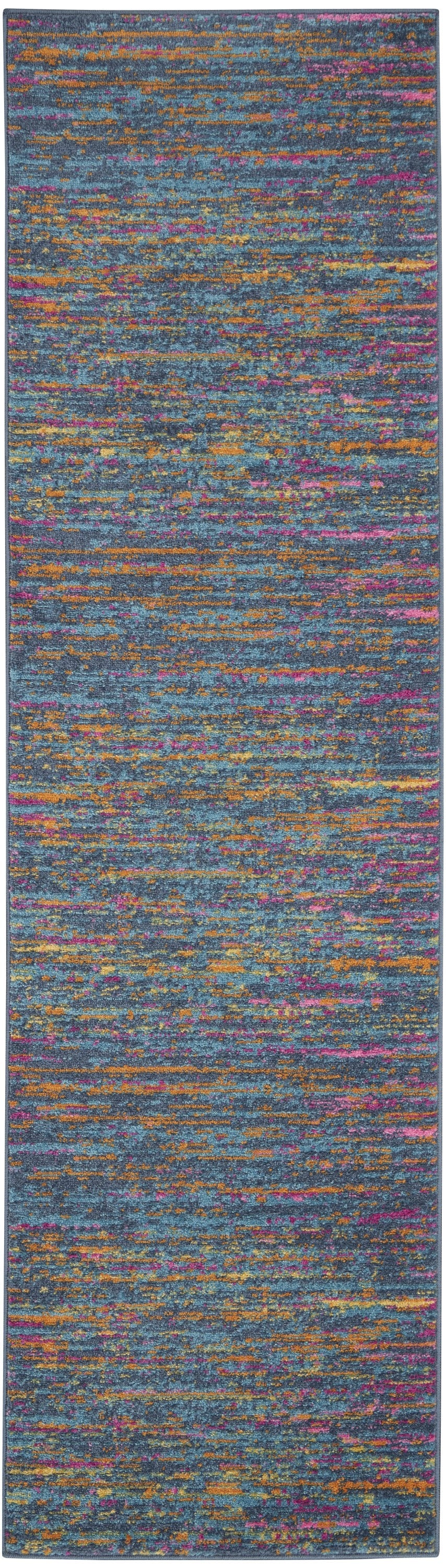 4' Blue And Orange Round Abstract Power Loom Area Rug