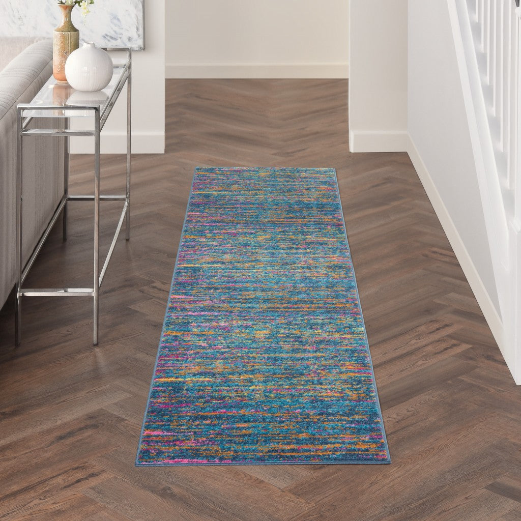 4' Blue And Orange Round Abstract Power Loom Area Rug