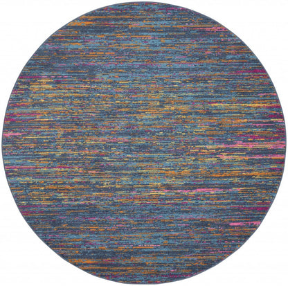 4' Blue And Orange Round Abstract Power Loom Area Rug