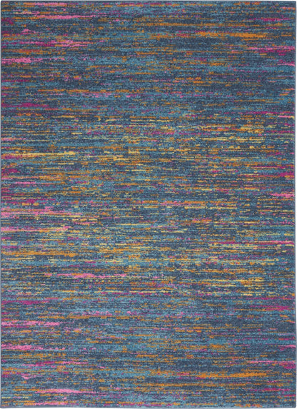 4' Blue And Orange Round Abstract Power Loom Area Rug