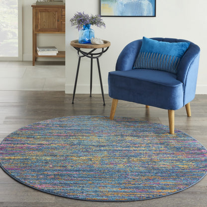 4' Blue And Orange Round Abstract Power Loom Area Rug