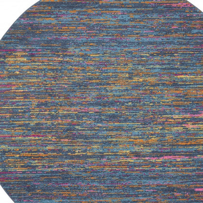 4' Blue And Orange Round Abstract Power Loom Area Rug