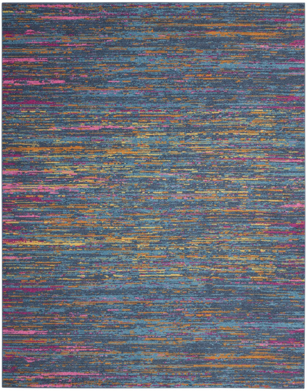 4' Blue And Orange Round Abstract Power Loom Area Rug