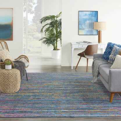 4' Blue And Orange Round Abstract Power Loom Area Rug