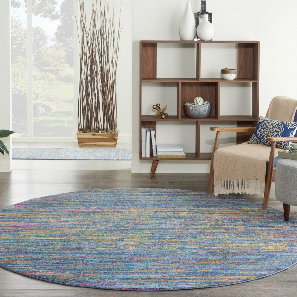 4' Blue And Orange Round Abstract Power Loom Area Rug