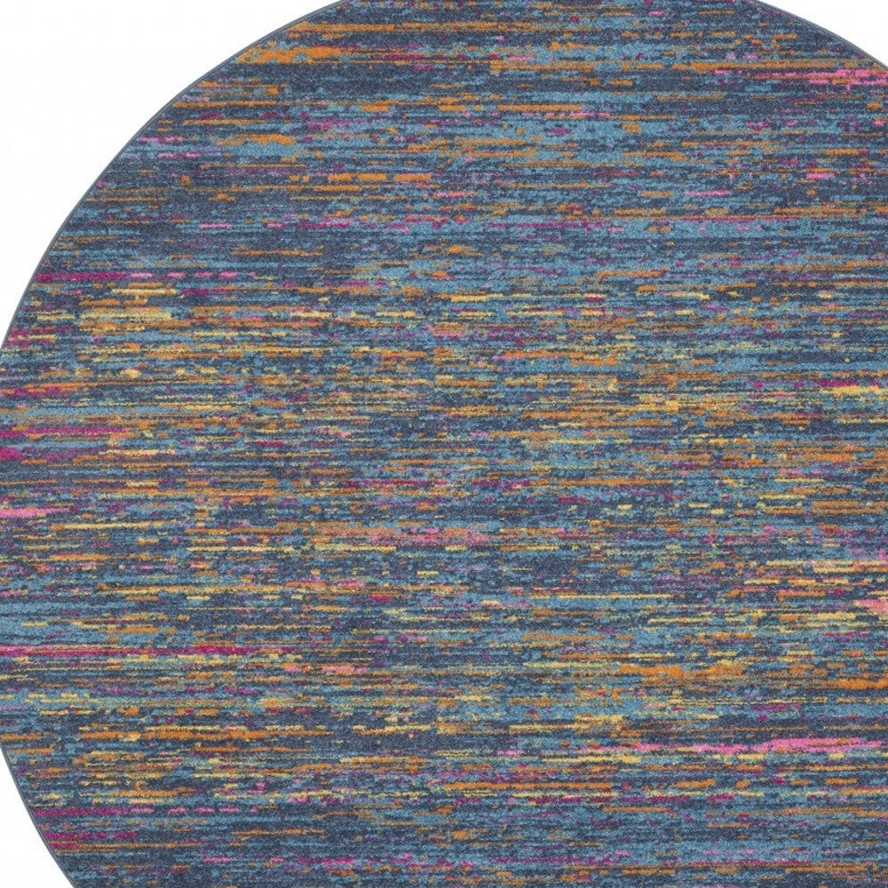 4' Blue And Orange Round Abstract Power Loom Area Rug