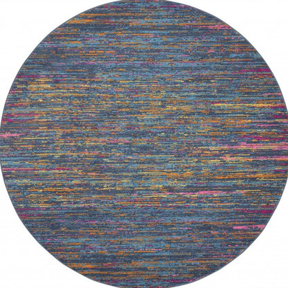 4' Blue And Orange Round Abstract Power Loom Area Rug