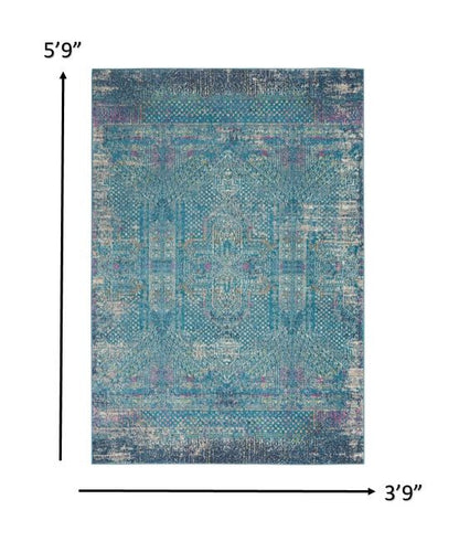 4' X 6' Blue Southwestern Power Loom Area Rug