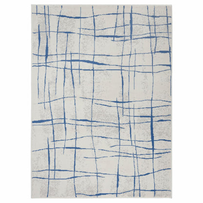 6' X 9' Blue And Ivory Abstract Dhurrie Area Rug