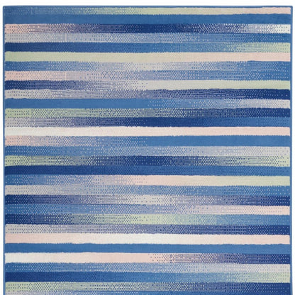 4' X 6' Blue And White Striped Dhurrie Area Rug