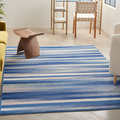 4' X 6' Blue And White Striped Dhurrie Area Rug