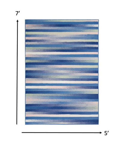 4' X 6' Blue And White Striped Dhurrie Area Rug