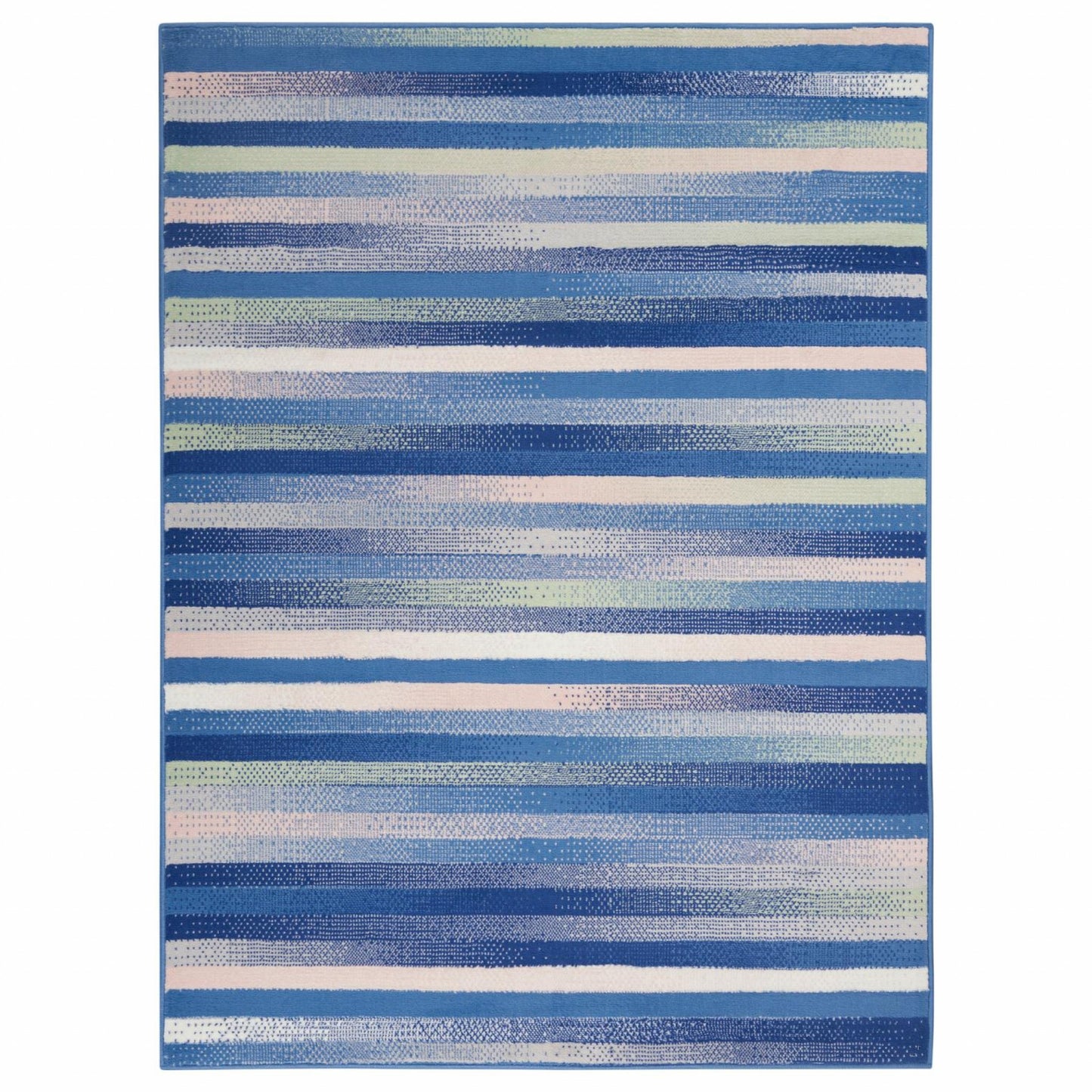 4' X 6' Blue And White Striped Dhurrie Area Rug