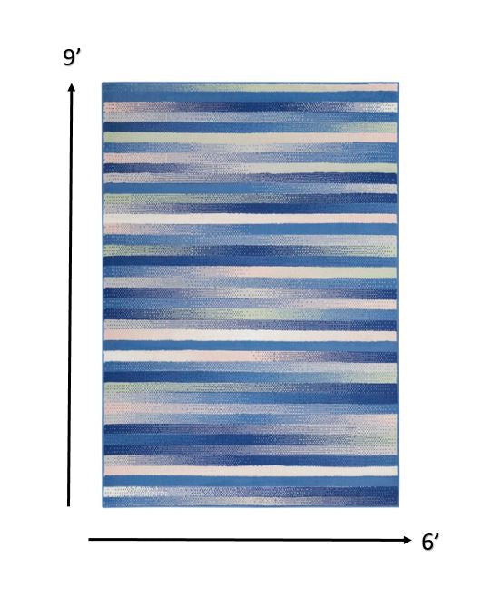 4' X 6' Blue And White Striped Dhurrie Area Rug