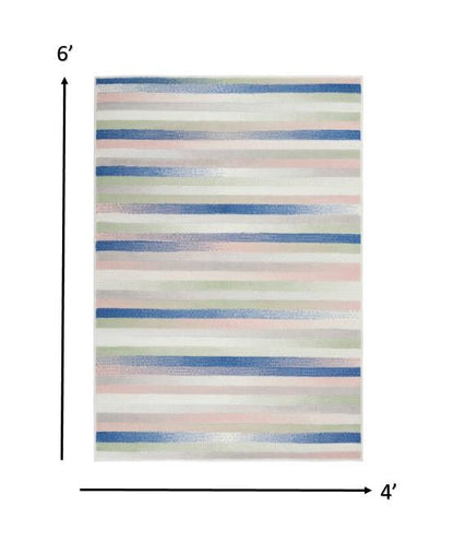 6' X 9' Navy Blue Striped Dhurrie Area Rug