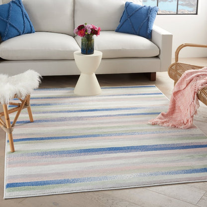 6' X 9' Navy Blue Striped Dhurrie Area Rug