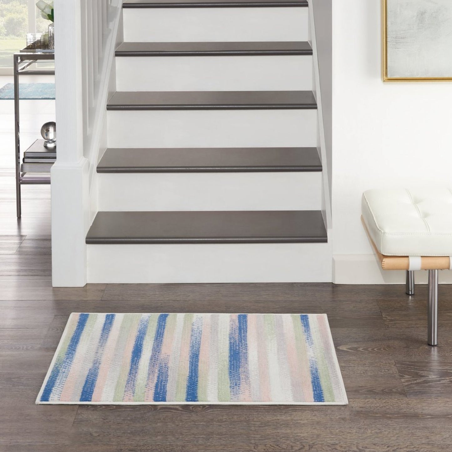 6' X 9' Navy Blue Striped Dhurrie Area Rug