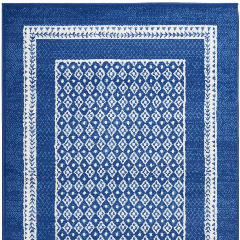 4' X 6' Navy Blue Geometric Dhurrie Area Rug