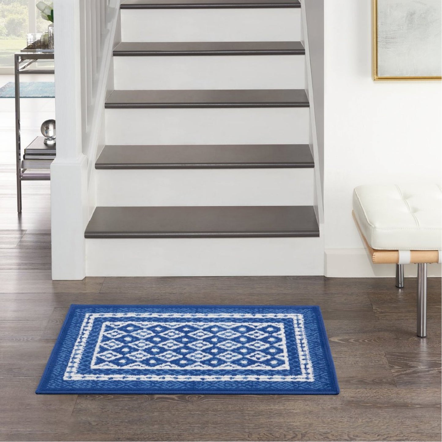 4' X 6' Navy Blue Geometric Dhurrie Area Rug