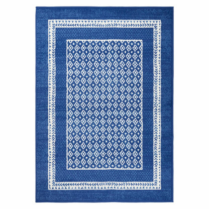 4' X 6' Navy Blue Geometric Dhurrie Area Rug