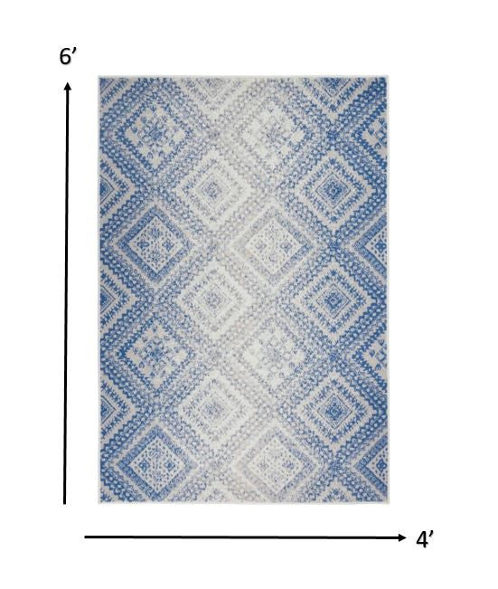 4' X 6' Light Blue Geometric Dhurrie Area Rug