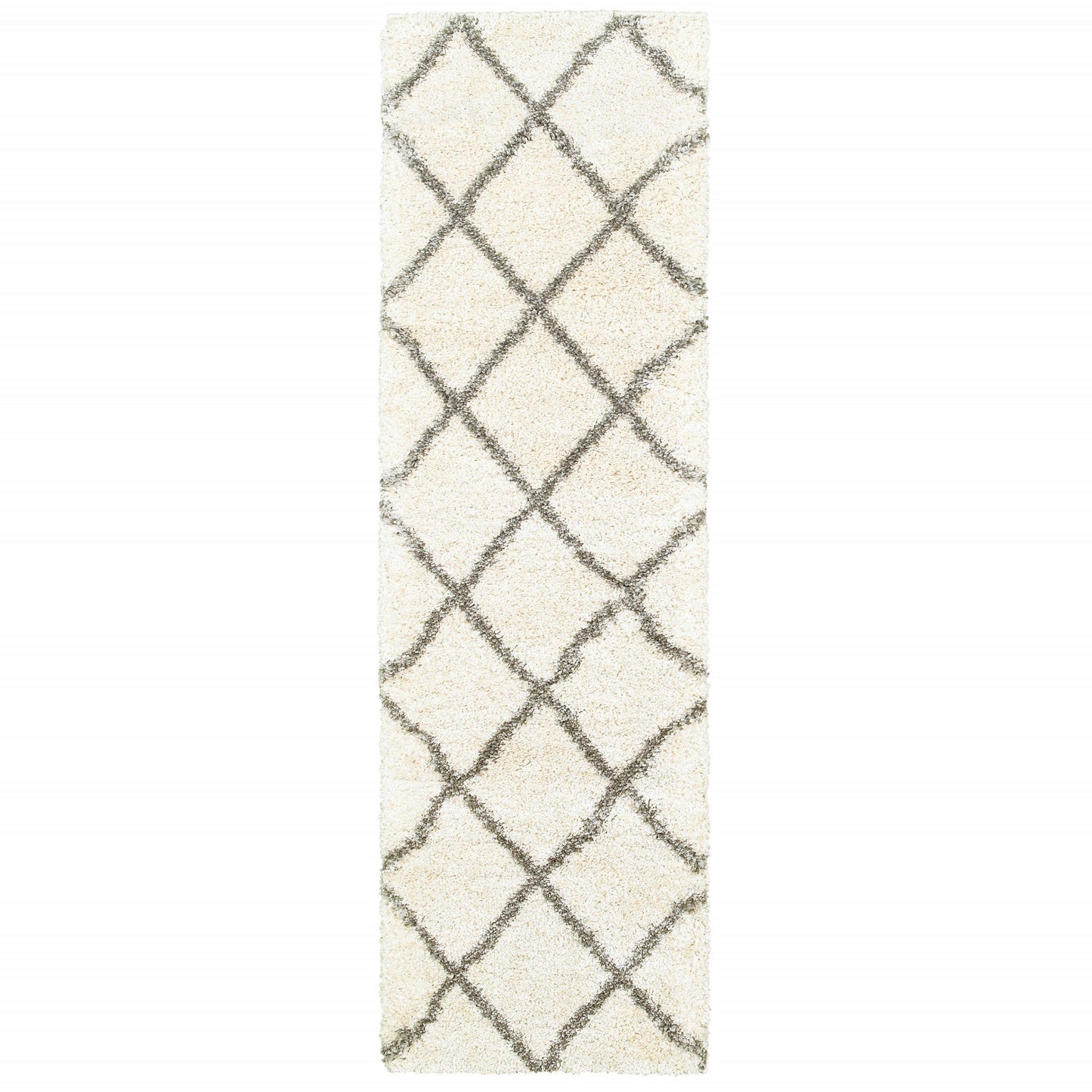 7’ X 10’ Ivory And Gray Geometric Lattice Area Rug