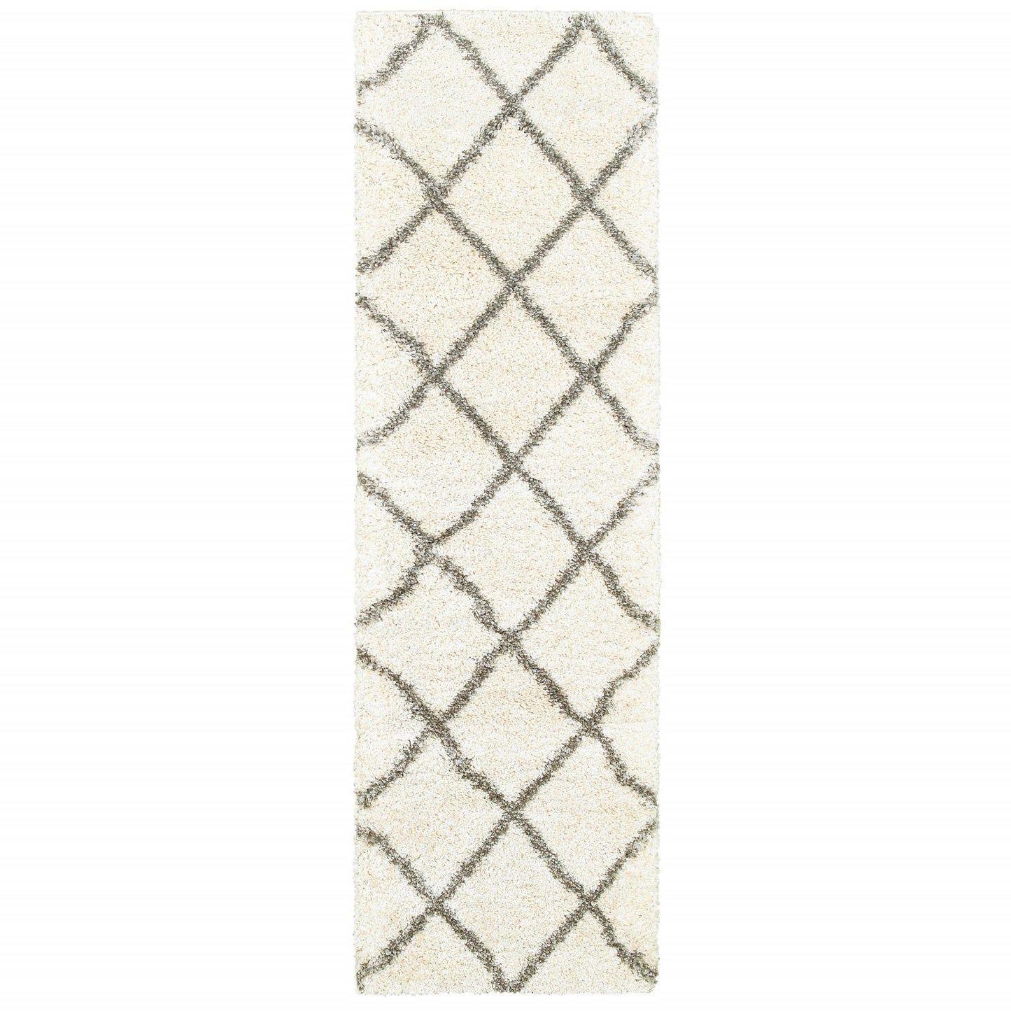 7’ X 10’ Ivory And Gray Geometric Lattice Area Rug