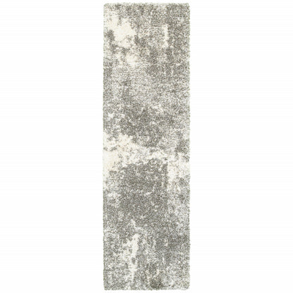 8’ X 11’ Gray And Ivory Distressed Abstract Area Rug