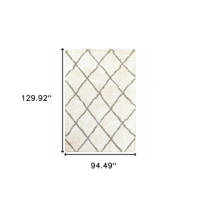 7’ X 10’ Ivory And Gray Geometric Lattice Area Rug