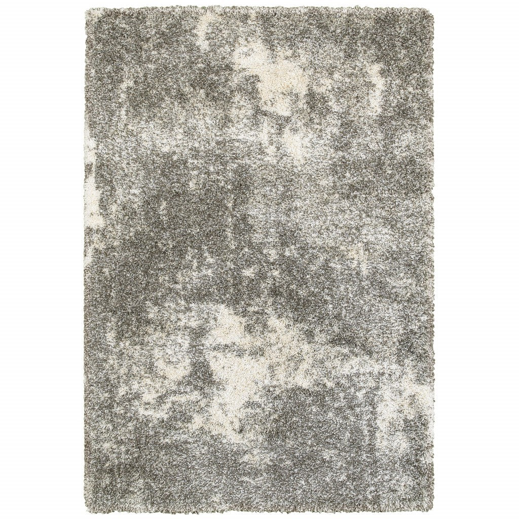 8’ X 11’ Gray And Ivory Distressed Abstract Area Rug