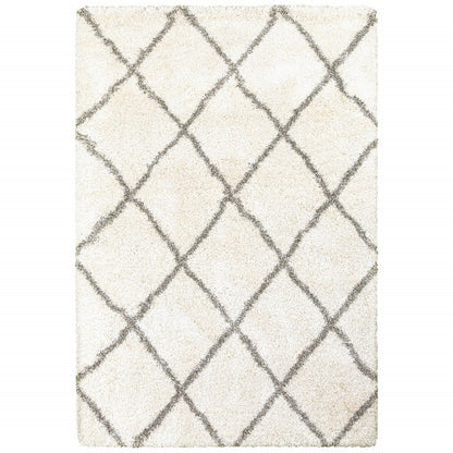 7’ X 10’ Ivory And Gray Geometric Lattice Area Rug