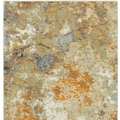 3’ X 12’ Modern Abstract Gold And Beige Indoor Runner Rug