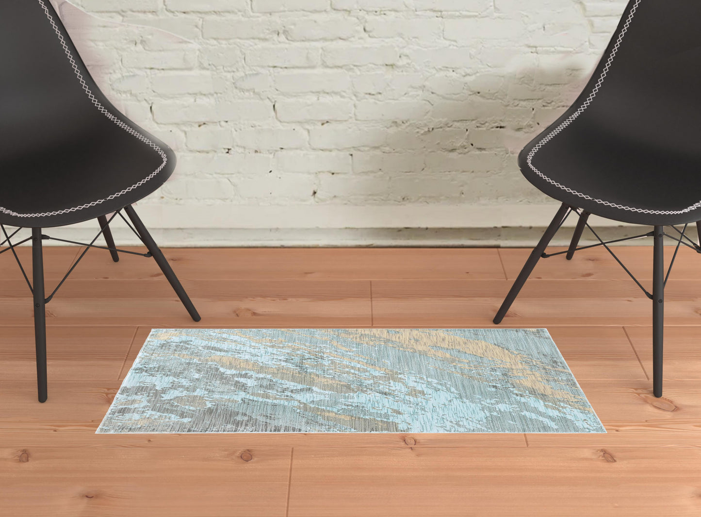 4’X6’ Blue And Gray Abstract Impasto Area Rug