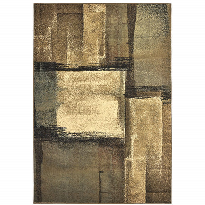 5’X7’ Brown And Beige Distressed Blocks Area Rug