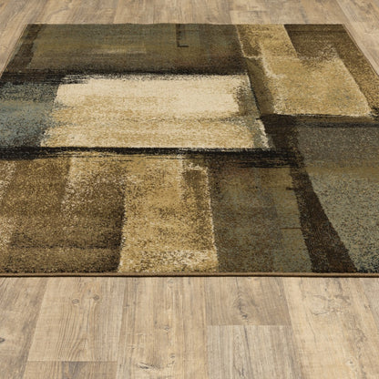 5’X7’ Brown And Beige Distressed Blocks Area Rug