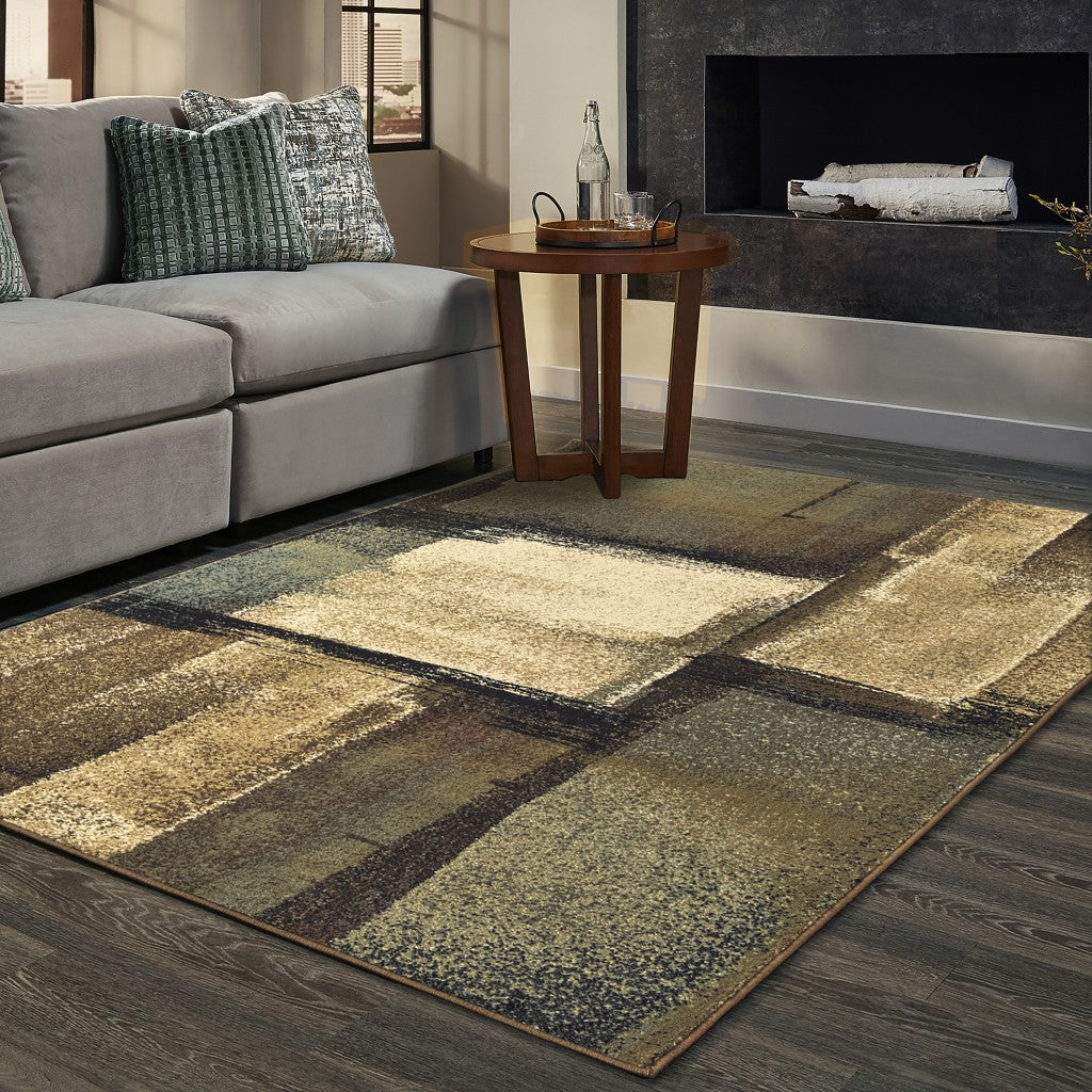 5’X7’ Brown And Beige Distressed Blocks Area Rug