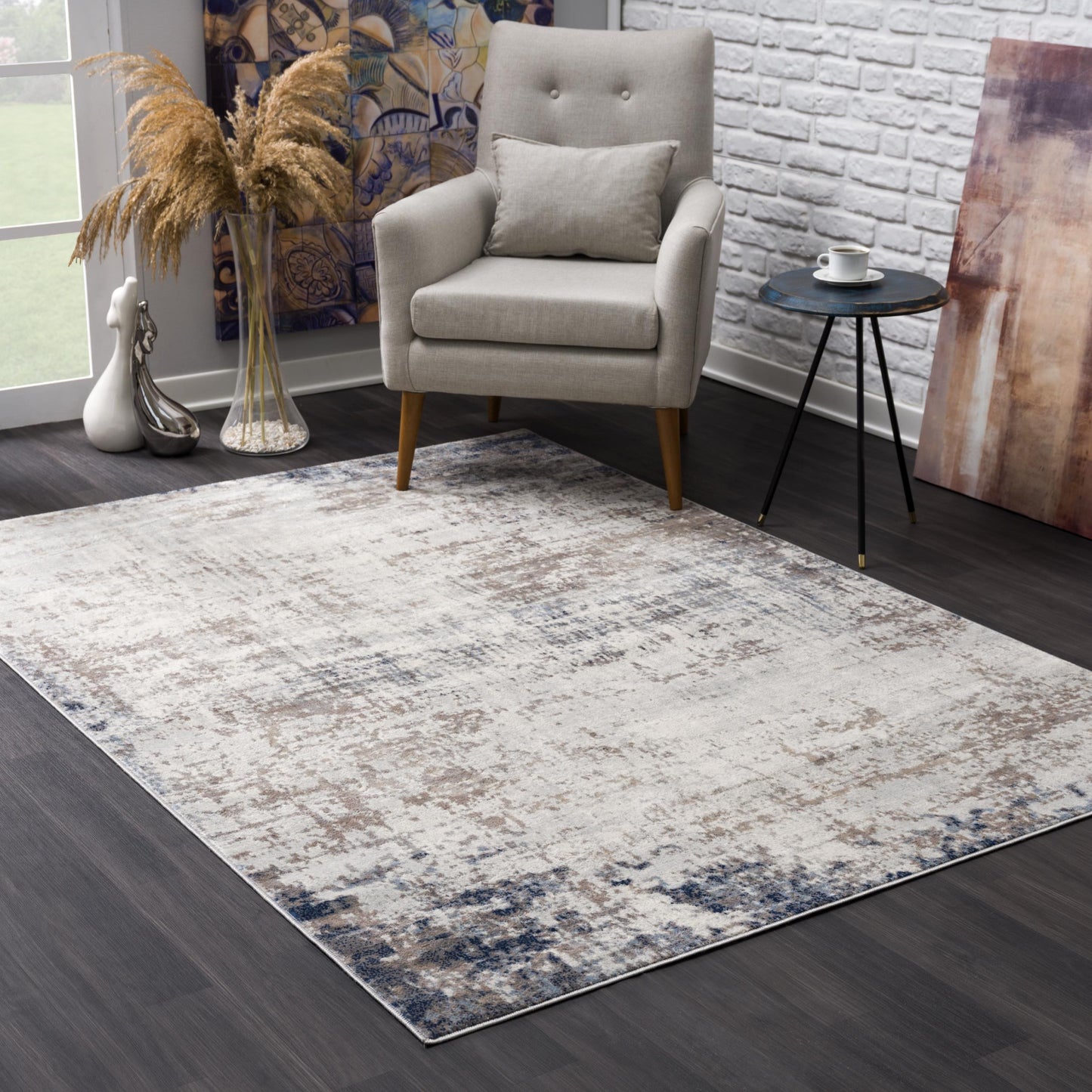 2’ X 3’ Navy Blue Distressed Striations Scatter Rug