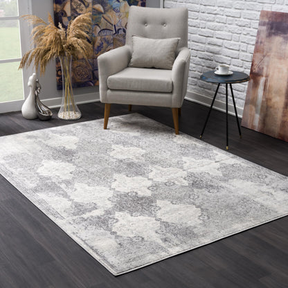 4’ X 6’ Gray Distressed Trellis Pattern Area Rug