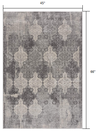 4’ X 6’ Gray Distressed Trellis Pattern Area Rug