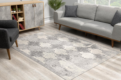 4’ X 6’ Gray Distressed Trellis Pattern Area Rug